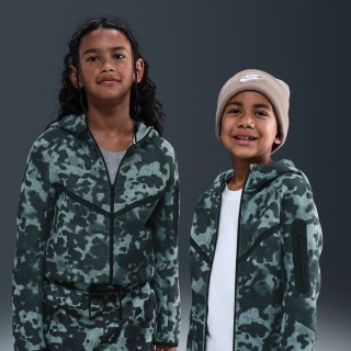 Nike Tech fleecehoodie met camouflageprint en rits over de hele lengte voor jongens - Groen