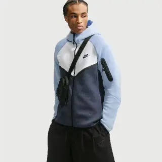 Nike Tech Windrunner herenjack van fleece met rits over de hele lengte - Blauw
