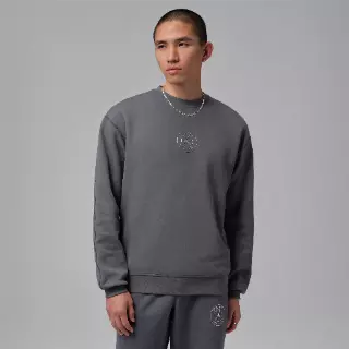 Paris Saint-Germain Hoop Fleece sweatshirt met ronde hals voor heren - Grijs