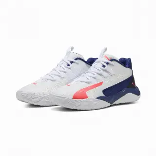 PUMA Dagger 2 middelhoge uniseks basketbalschoenen, Blauw/Roze/Wit