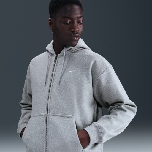 Nike Solo Swoosh fleecehoodie met rits voor heren - Grijs