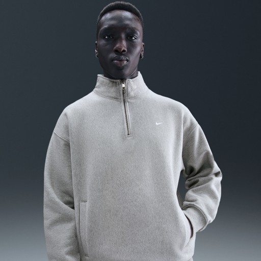 Nike Solo Swoosh fleecetop met korte rits voor heren - Grijs