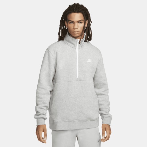 Nike Sportswear Club Trui van geborsteld materiaal met halflange rits voor heren - Grijs