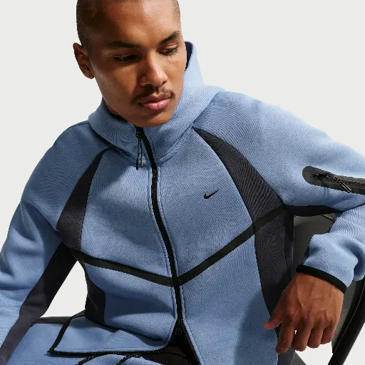 Nike Tech Windrunner fleecejack met kleurblokken en rits over de hele lengte voor heren - Blauw