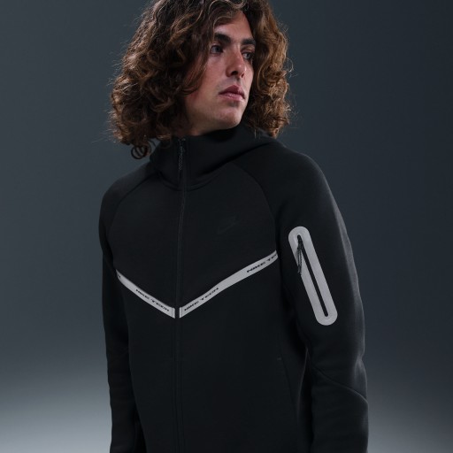 Nike Tech Windrunner herenjack van fleece met rits over de hele lengte en reflecterende accenten - Zwart