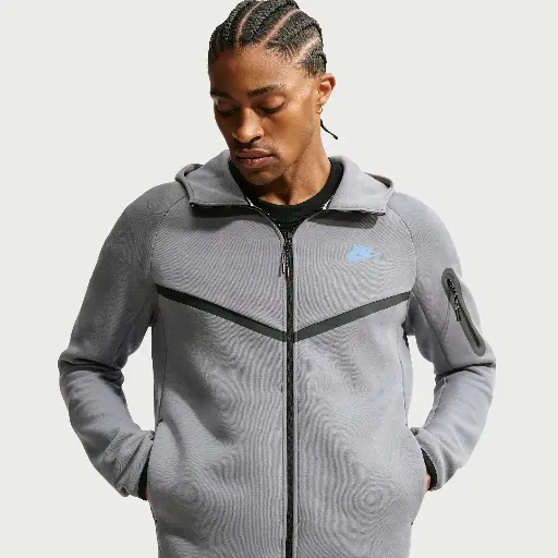 Nike Tech Windrunner herenjack van fleece met rits over de hele lengte - Grijs