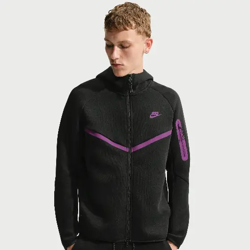 Nike Tech Windrunner herenjack van fleece met rits over de hele lengte - Zwart