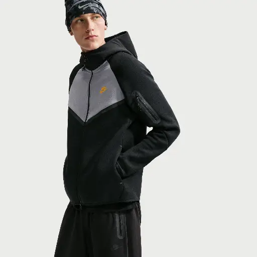 Nike Tech Windrunner herenjack van fleece met rits over de hele lengte - Zwart