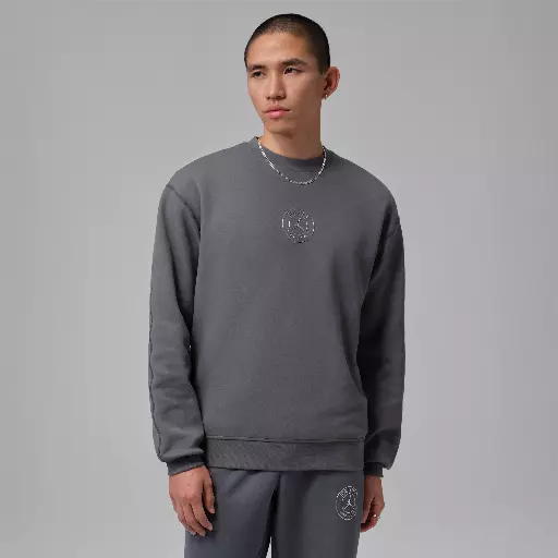 Paris Saint-Germain Hoop Fleece sweatshirt met ronde hals voor heren - Grijs