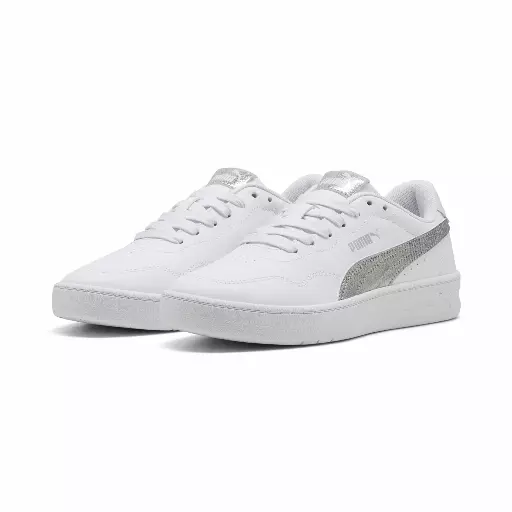 PUMA Court Lally Metallic Whisper sneakers voor Dames, Wit/Zilver