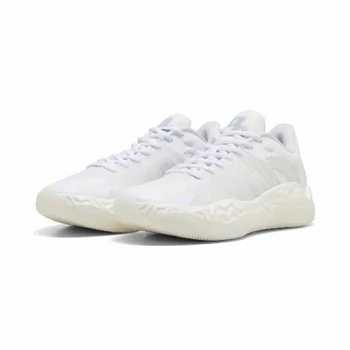 PUMA Hali 1 lage uniseks basketbalschoenen, Wit/Zilver