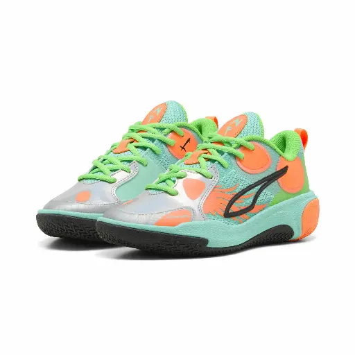 PUMA MB World.01 basketbalschoenen, Groen/Oranje