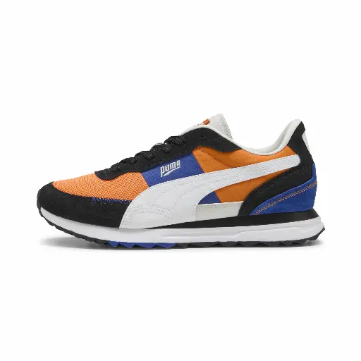 PUMA Road Rider uniseks sneakers van suède, Zwart/Oranje
