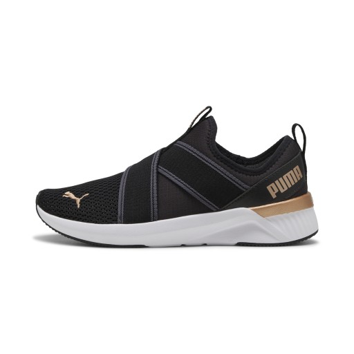 PUMA SOFTRIDE Harli Slip-On hardloopschoenen voor Dames, Zwart/Wit/Goud