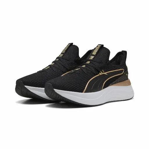 PUMA SOFTRIDE Sabrina Gepolijste Chrome sneakers voor Dames, Zwart/Wit/Goud